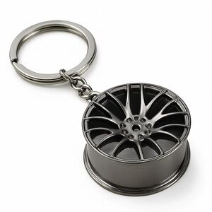 Car Wheel Rim Keychain | Black Spoke Key Ring Auto Racing JDM Style